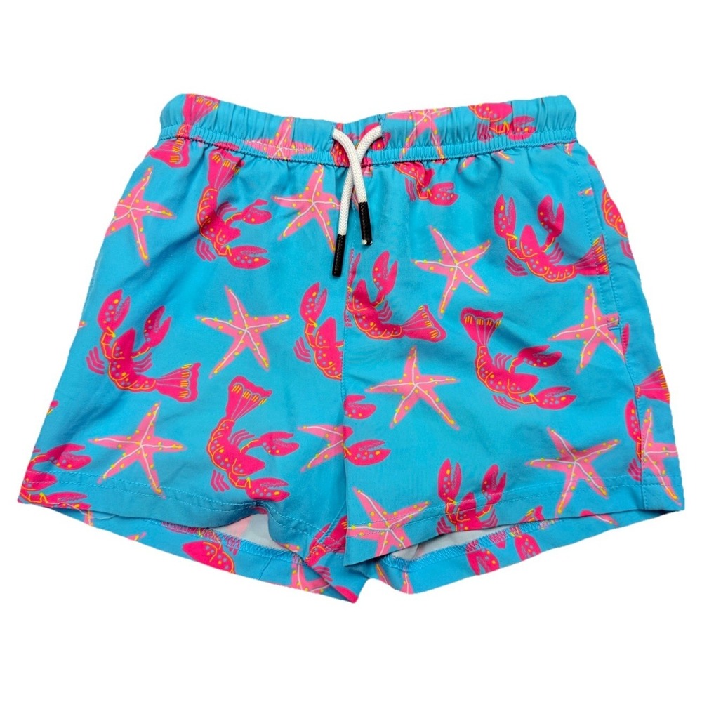 Maamgic Lobster Starfish Print Swim Trunks Boys Size 5/6 Blue Pink‎